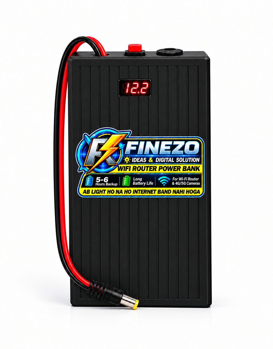 Finezo WiFi Router Power Bank 12000mAh 9V/12V | LED Digital Voltage Display | 0.5A & 1A Support | 5–6 Hours Backup | Mini UPS