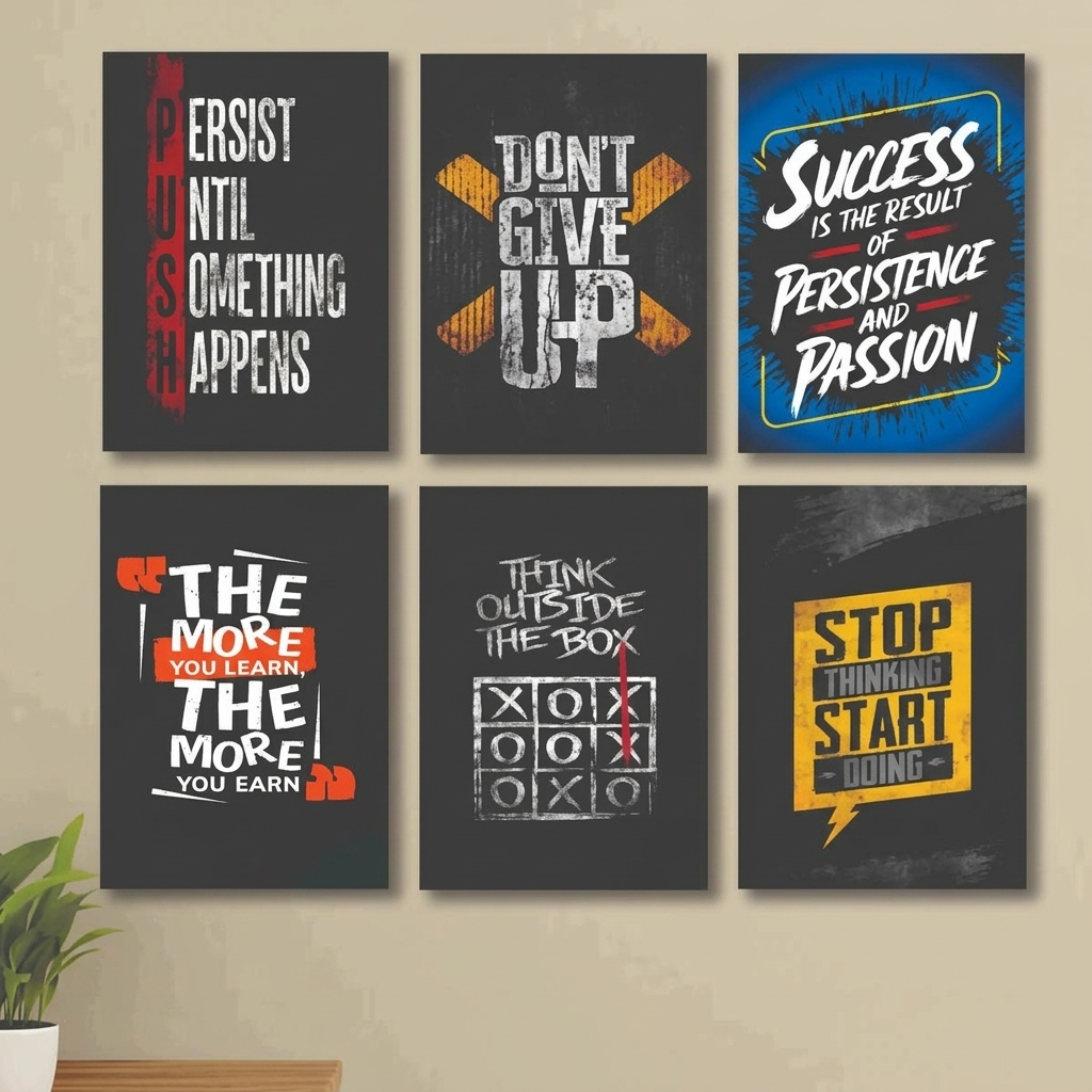 6-Piece Motivational Quotes MDF Wall Art Frames Set (Modern Design)