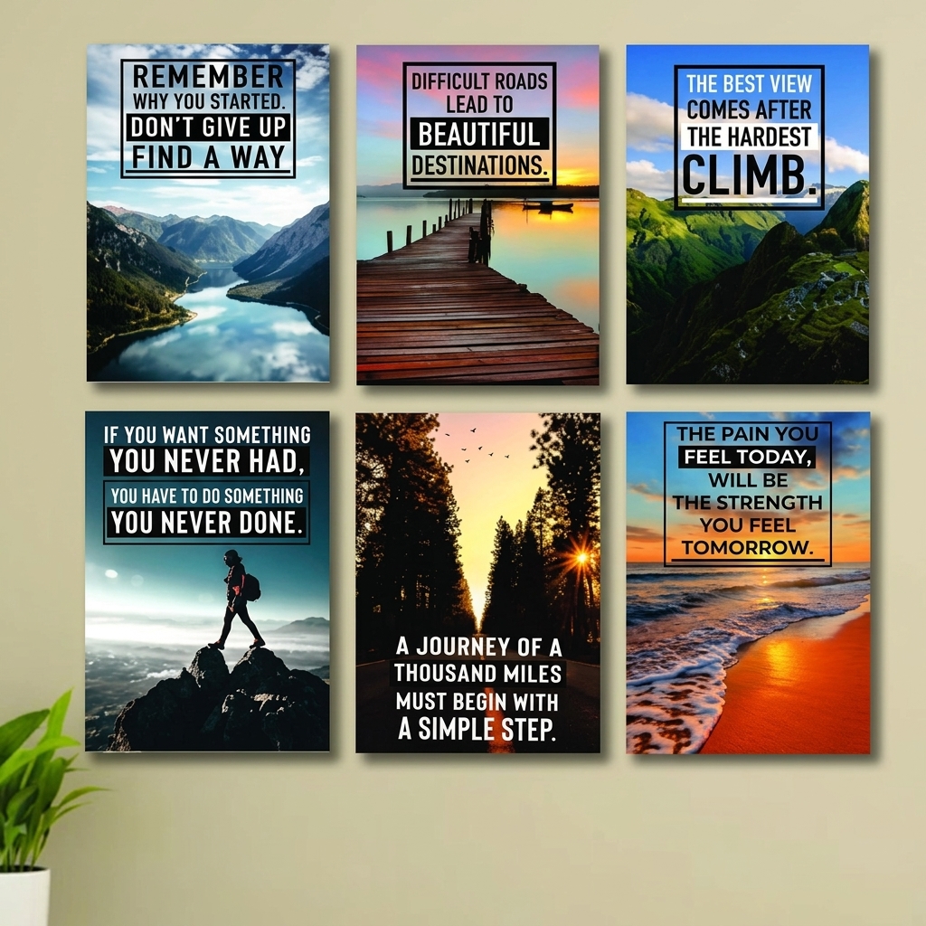 6-Piece 'Dream Big & Stay Positive' Motivational MDF Wall Art Frames Set