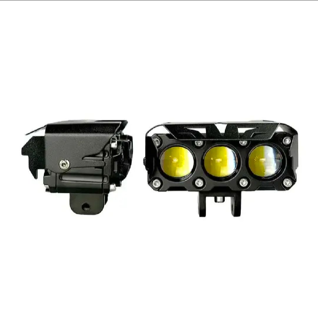 Motorcycle 3-Lens LED Auxiliary Light - Full Metal Body with Cooling Fan