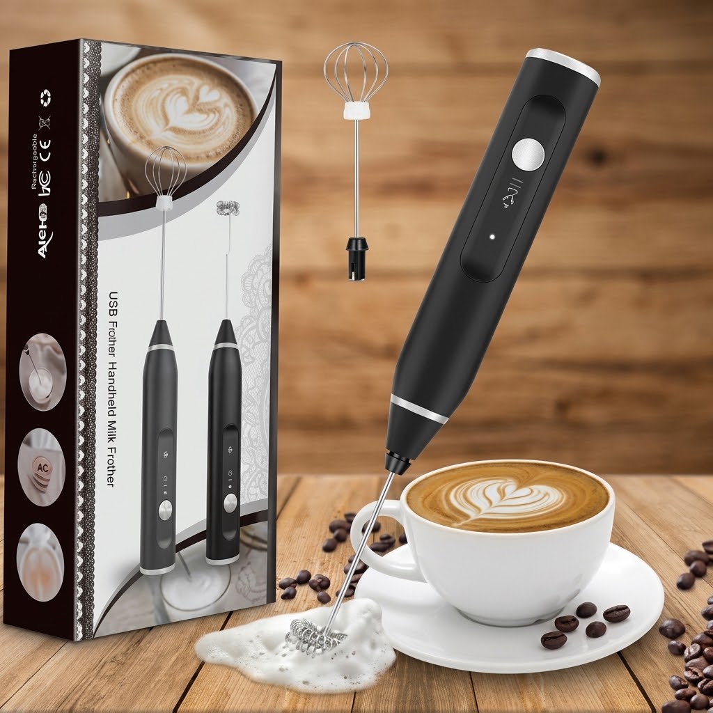 Portable Electric Milk Frother & Balloon Whisk 2-in-1 view 2