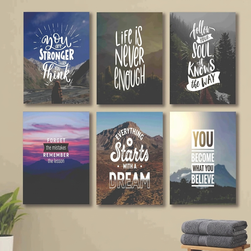 6-Piece Inspiring Motivational Quotes MDF Wall Art Frames Set