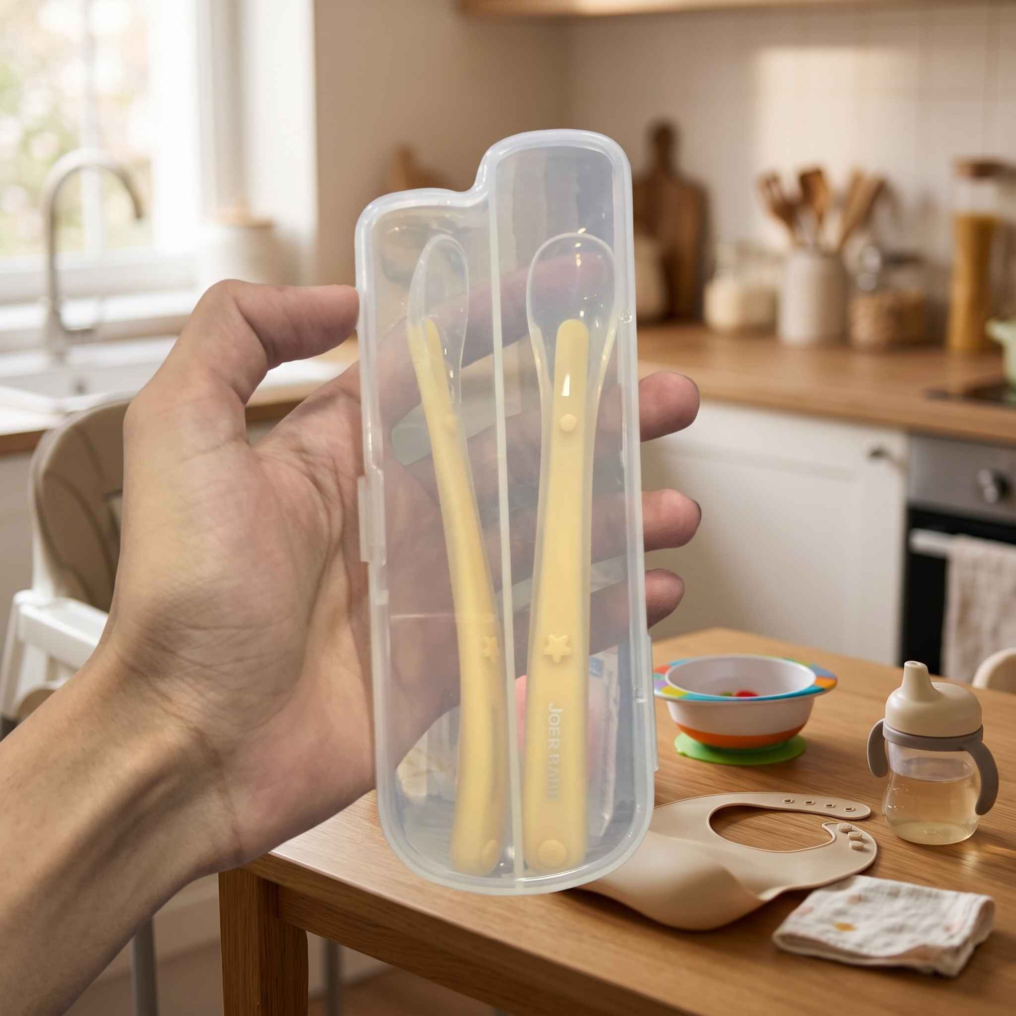 Baby Silicone Feeding Spoon & Fork Set with Hygienic Storage Box | Ultra-Soft Non-Toxic Self Feeding Toddler Utensils | Random Color