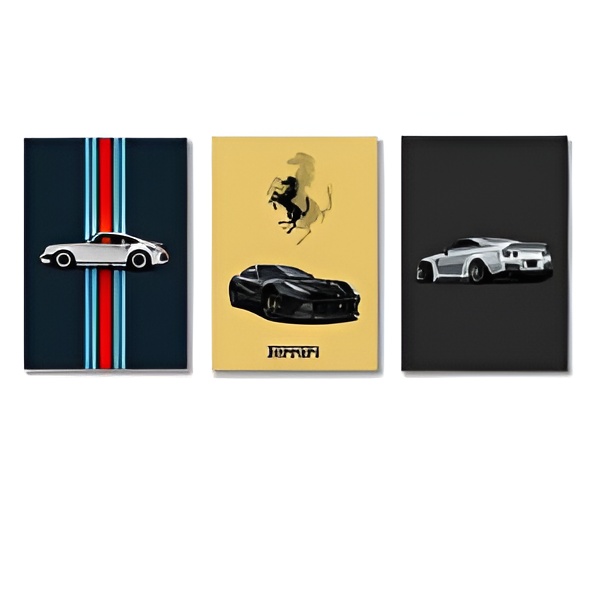 3-Piece Supercars Design MDF Wall Art Frames Set