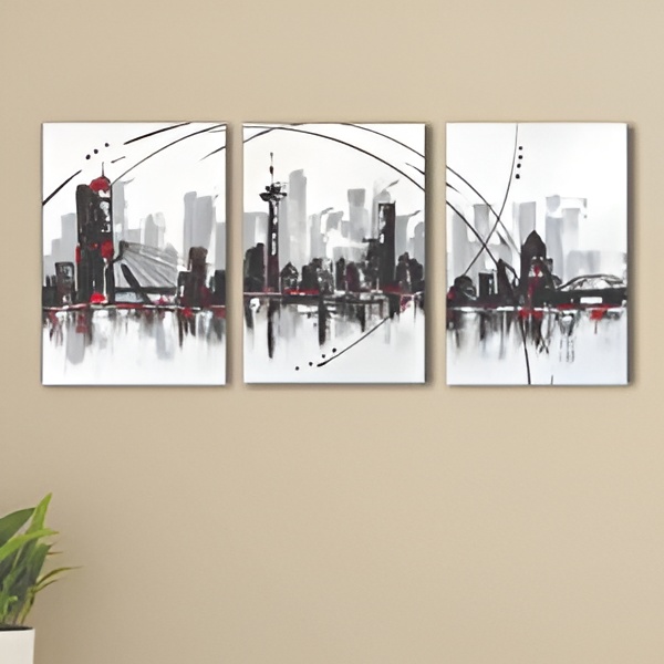 City Skyline Abstract 3-Piece Decorative HD MDF Wall Art Frame Set