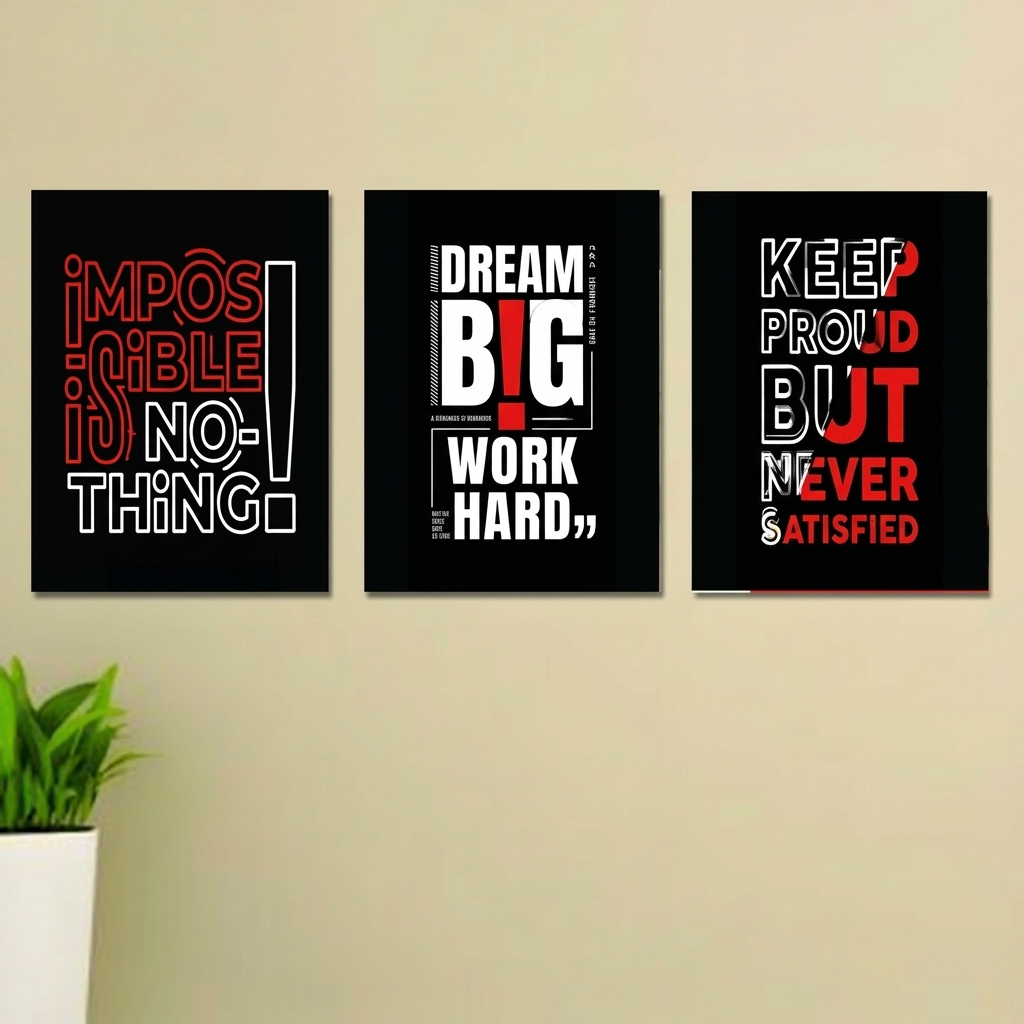 3-Piece Motivational Quotes MDF Wall Art Frames Set (Modern Design)