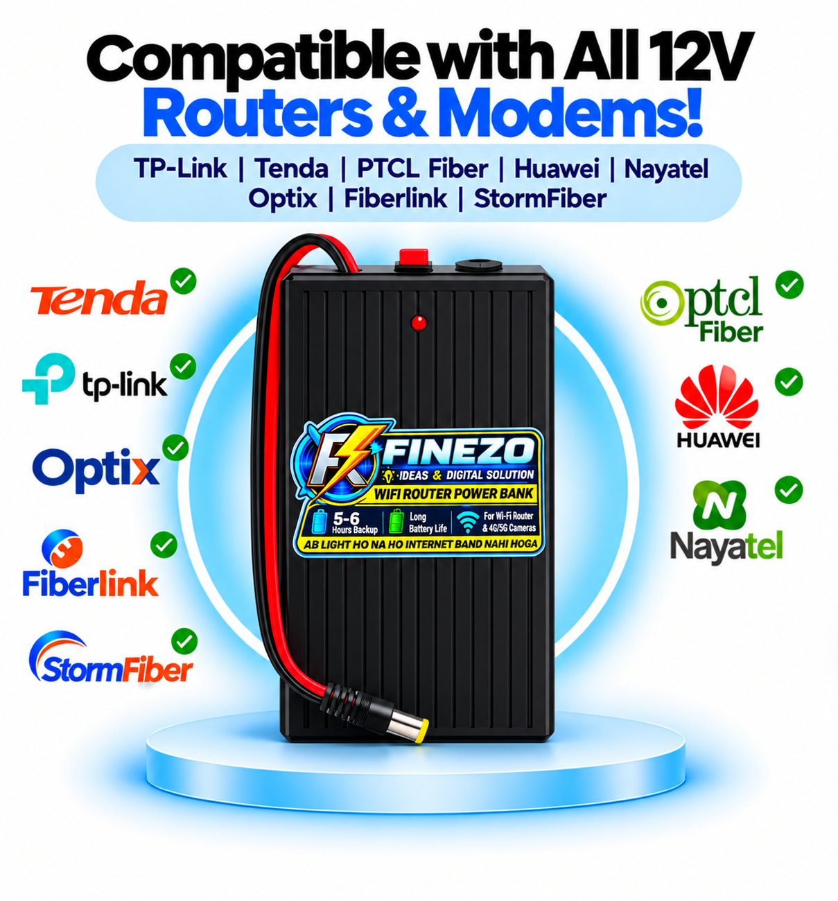 Finezo WiFi Router Power Bank 12000mAh 12V – Mini UPS 0.5A/1A, 5–6 Hours Backup, Portable WiFi Router Power Backup Supply view 3