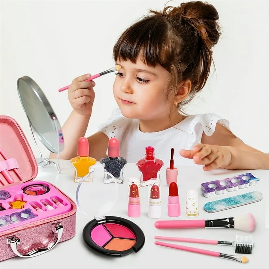 2 in 1 Beauty Makeup Bag for Kids | Girls Pretend Play Makeup Set & Portable Cosmetic Bag view 2