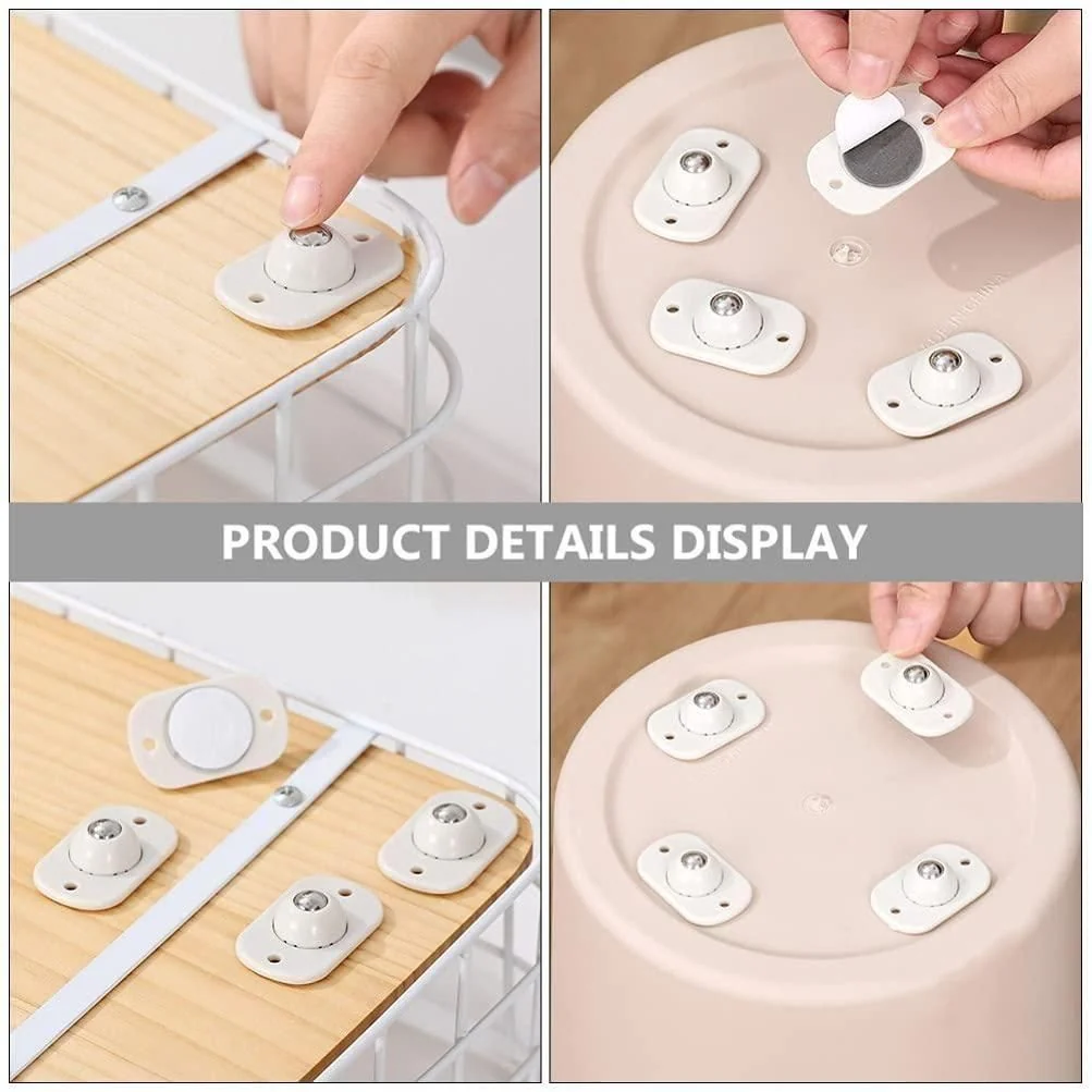 Self-Adhesive Furniture Moving Wheels (Card Packing) | Furniture Moving Tool | Stainless Steel Mini Swivel Wheels With 360 Degree Rotation For Bins Storage Box view 4