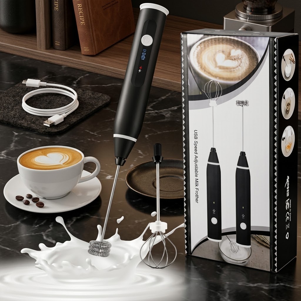 Portable Electric Milk Frother & Balloon Whisk 2-in-1