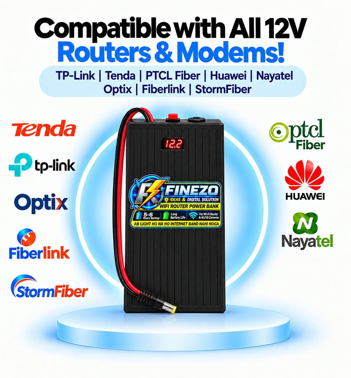 Finezo WiFi Router Power Bank 12000mAh 9V/12V | LED Digital Voltage Display | 0.5A & 1A Support | 5–6 Hours Backup | Mini UPS view 2