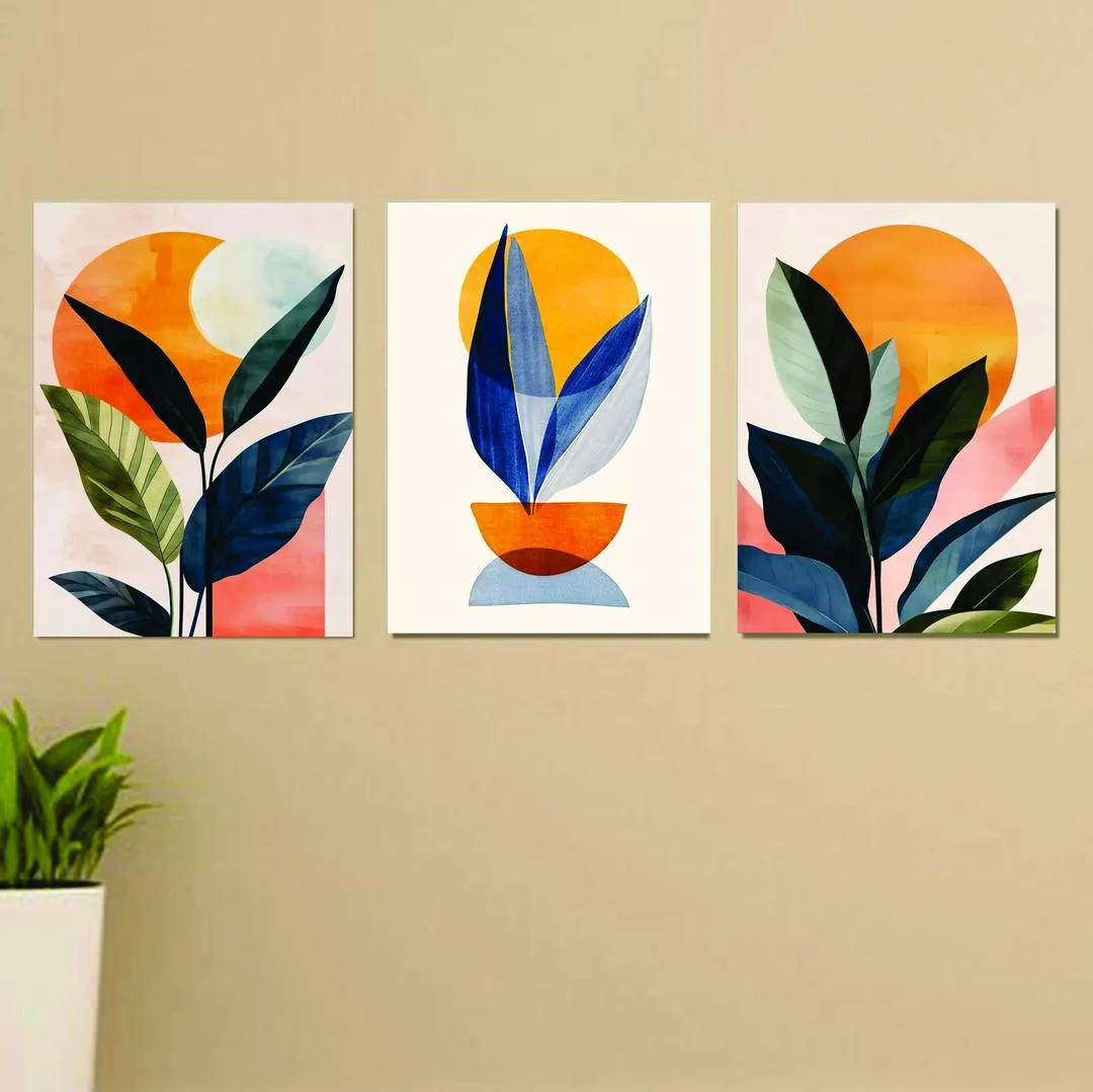 Modern Abstract Leaf MDF Wall Art - Set of 3