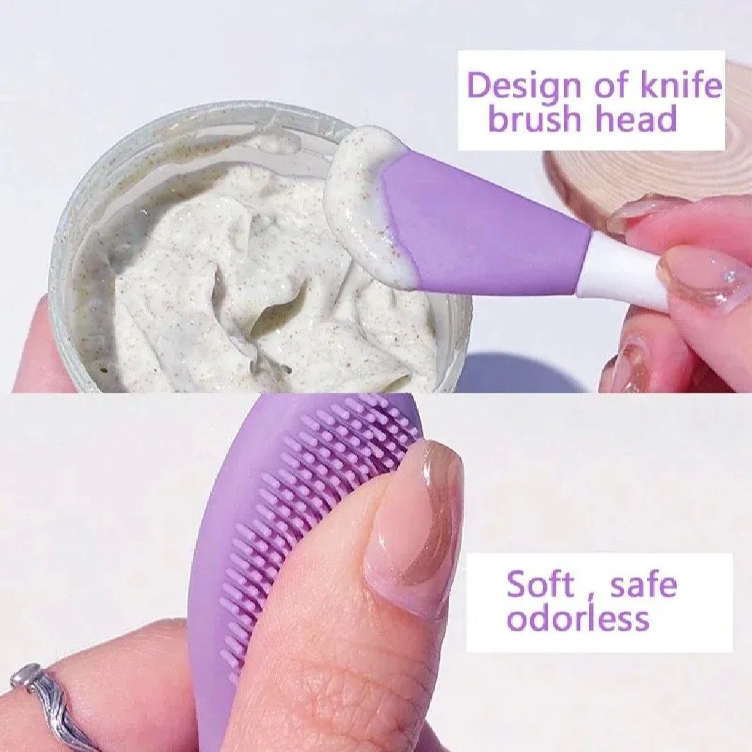 3-in-1 Silicone Face Mask Brush - Silicone Double Head Mask Brush, Face Wash Brush, Mud Film Special Scraper Applicator, Facial Cleansing Brush, Cleaning Tool view 4
