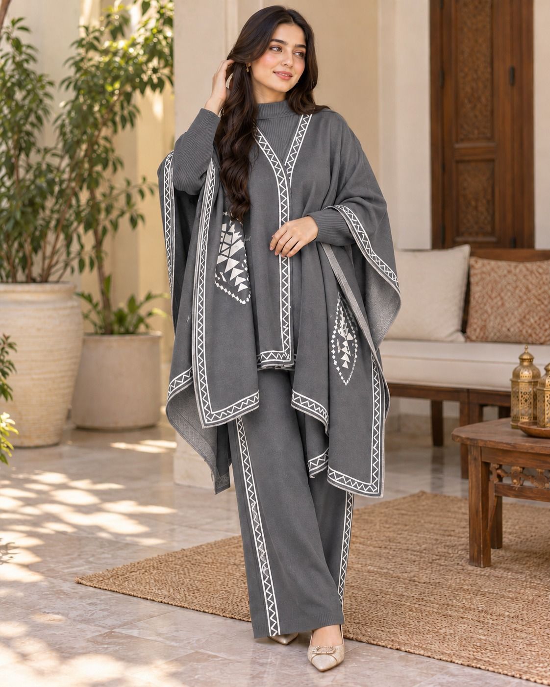 Winter Fleece 3-Piece Printed Shawl and Flapper Set view 4
