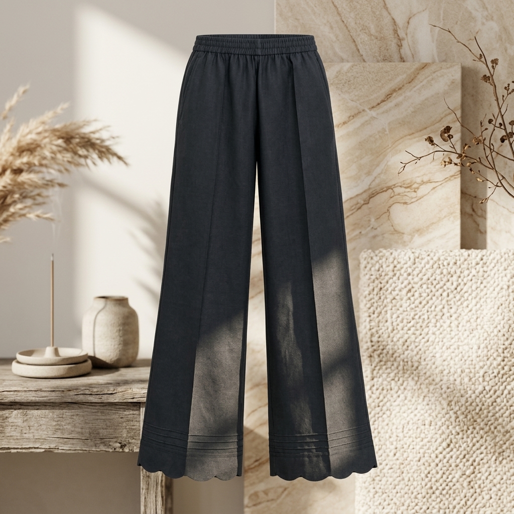 Women’s Cotton Palazzo Pants with Pintuck & Scalloped Hem Latest Cutwork Design view 2