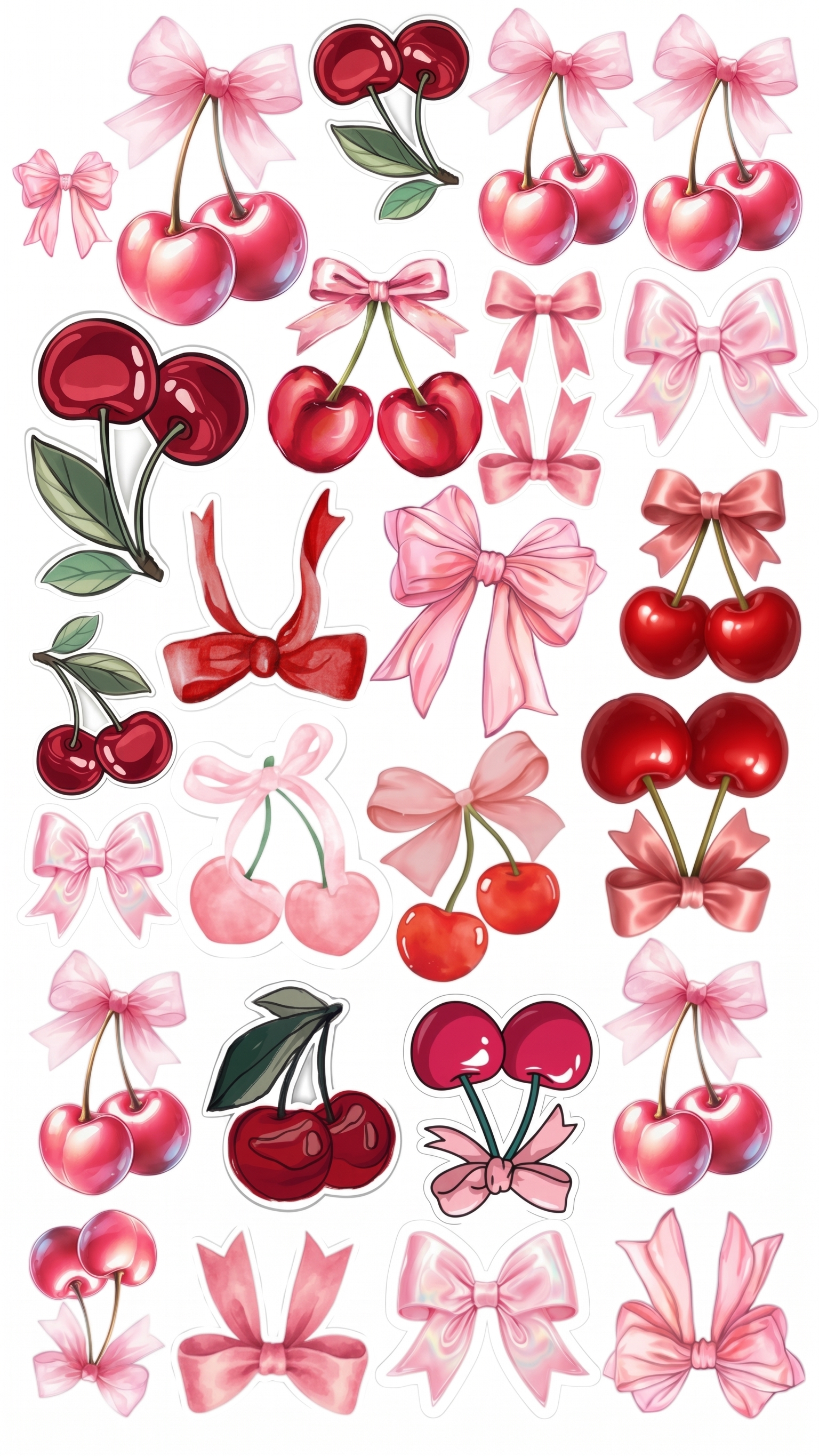 Premium Cherry & Bow PVC Kiss-Cut Stickers