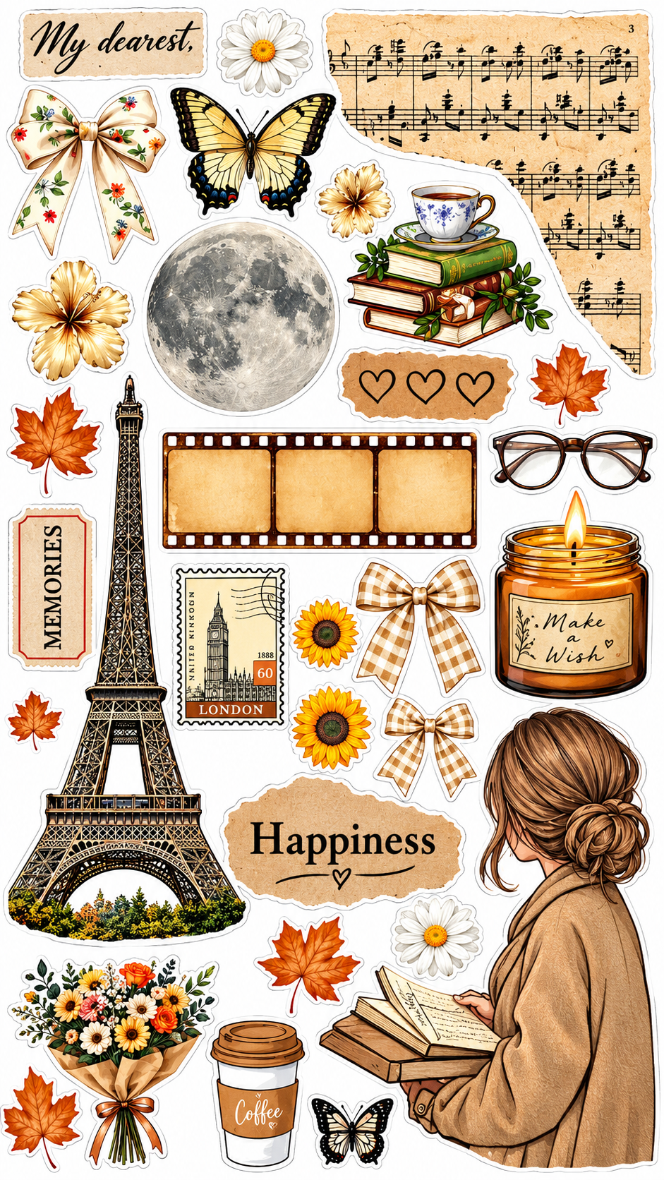 Aesthetic Vintage PVC Kiss-Cut Sticker Sheet