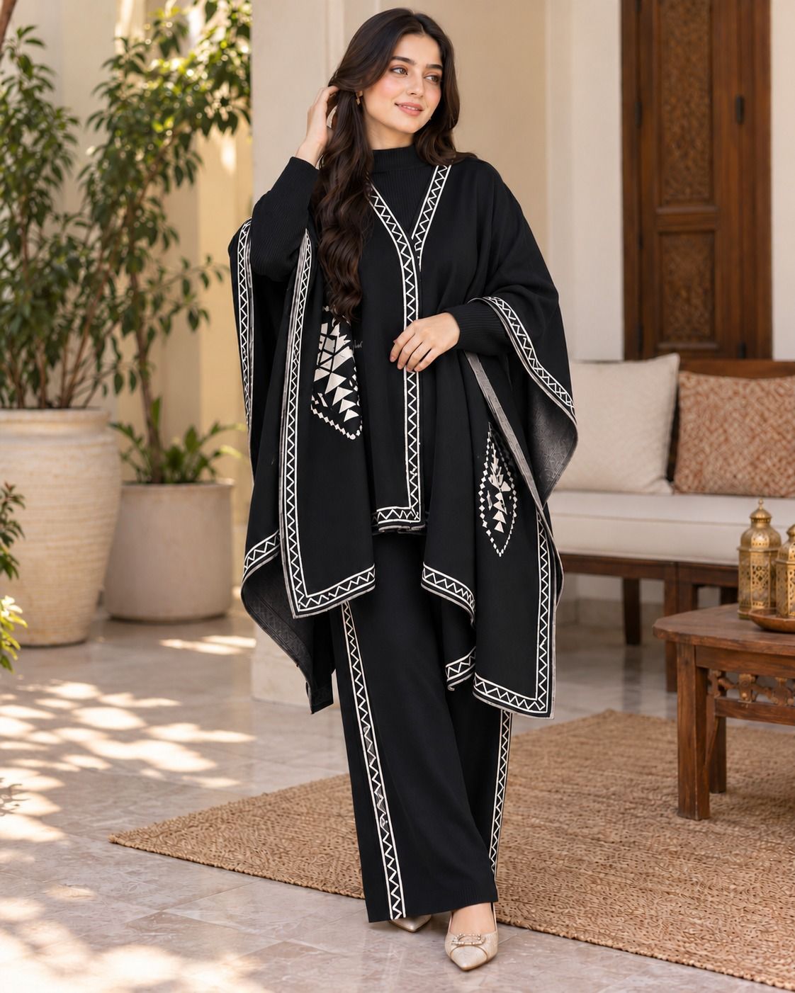 Winter Fleece 3-Piece Printed Shawl and Flapper Set view 3