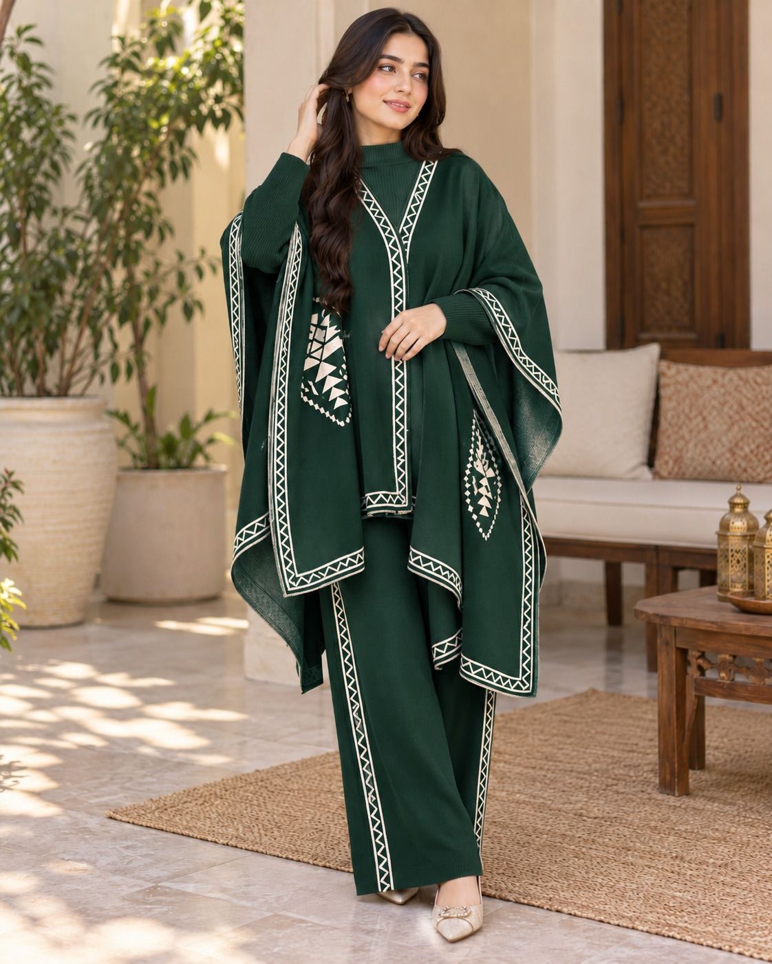 Winter Fleece 3-Piece Printed Shawl and Flapper Set view 2