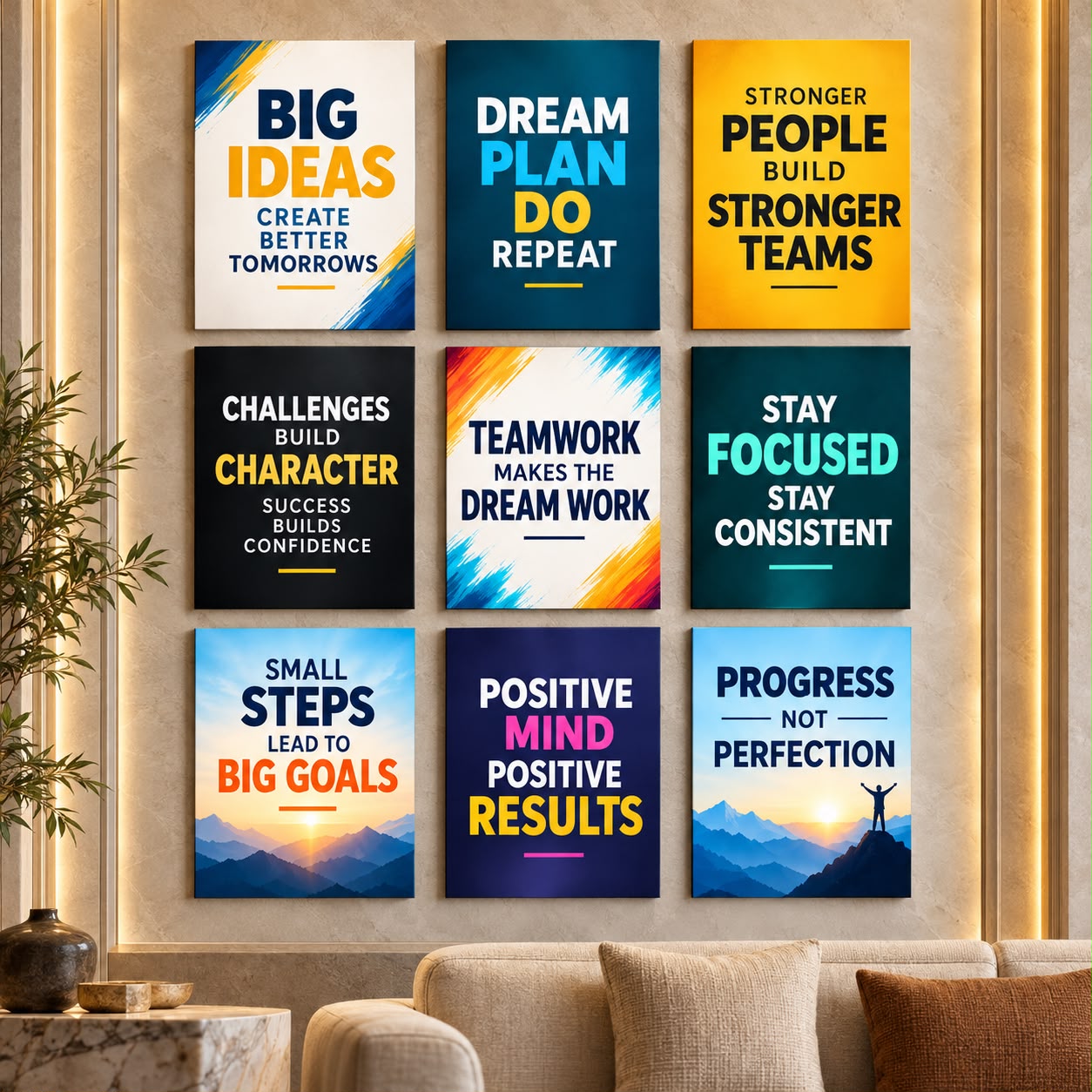 Set of 9 Premium Wall Art Photo Tiles – Modern Home Decor Sets - Size: 8x11