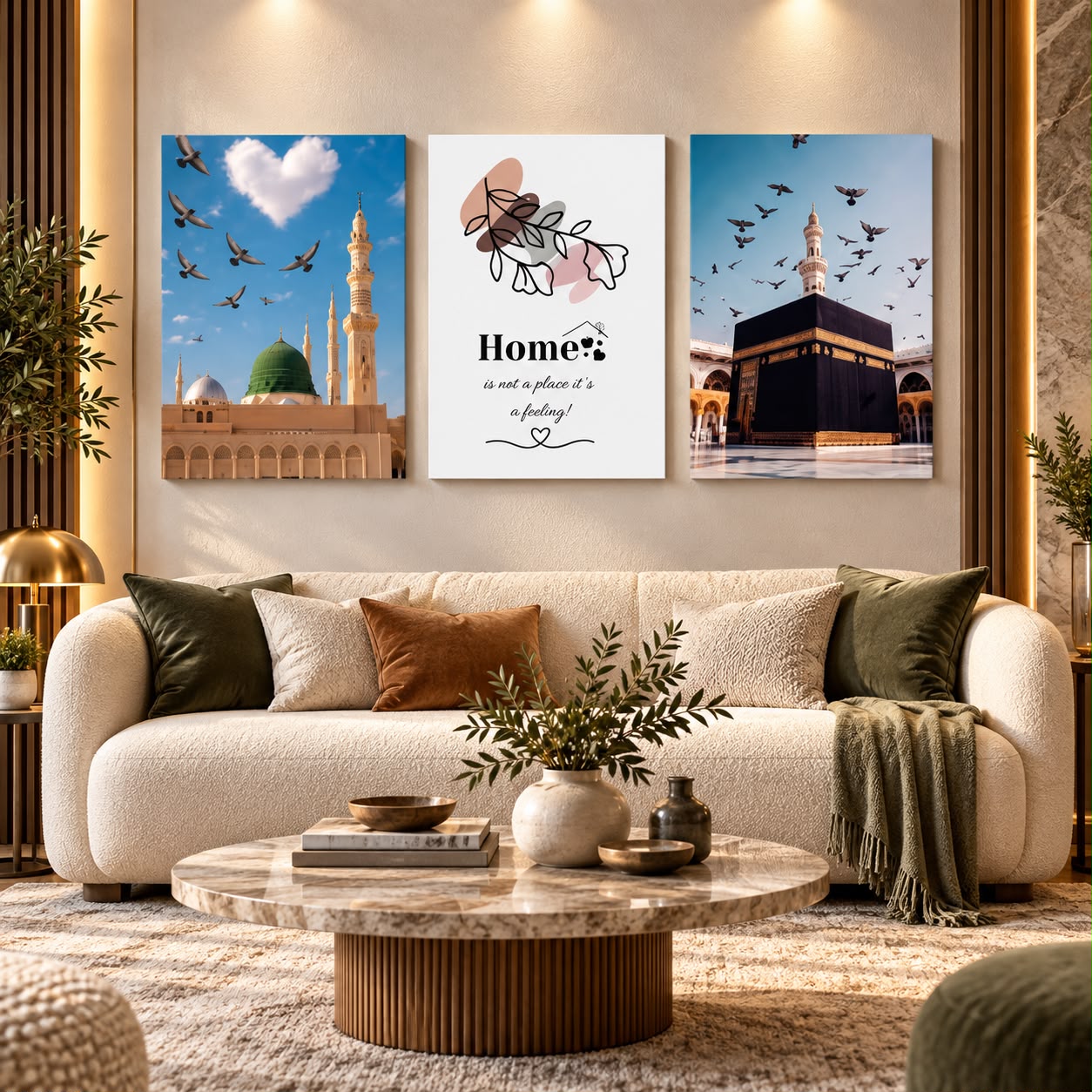 Set of 3 Premium Islamic Wall Art Photo Tiles – Home Decor Accessory Designed For Interior Styling And Daily Living Space Routine