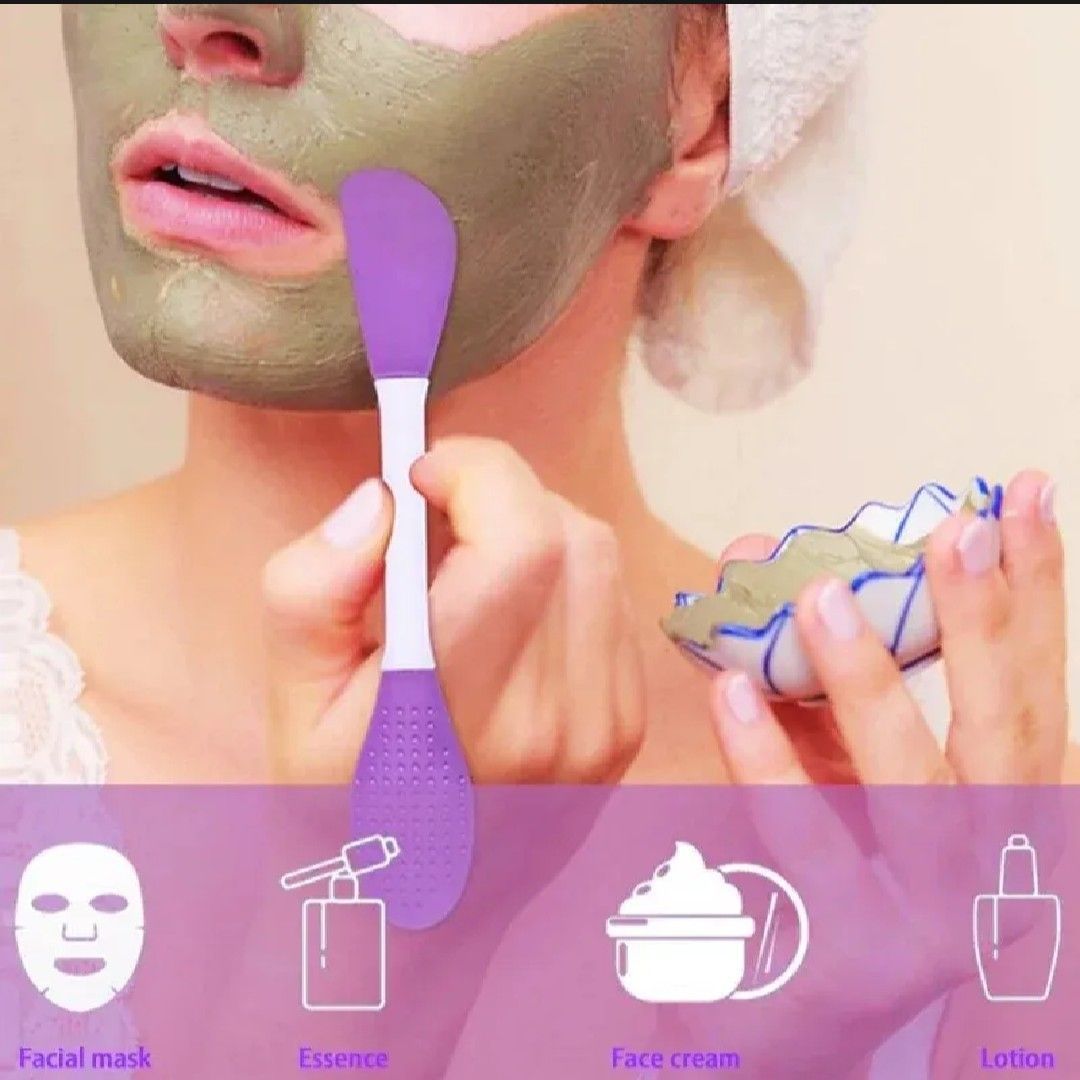 3-in-1 Silicone Face Mask Brush - Silicone Double Head Mask Brush, Face Wash Brush, Mud Film Special Scraper Applicator, Facial Cleansing Brush, Cleaning Tool view 5