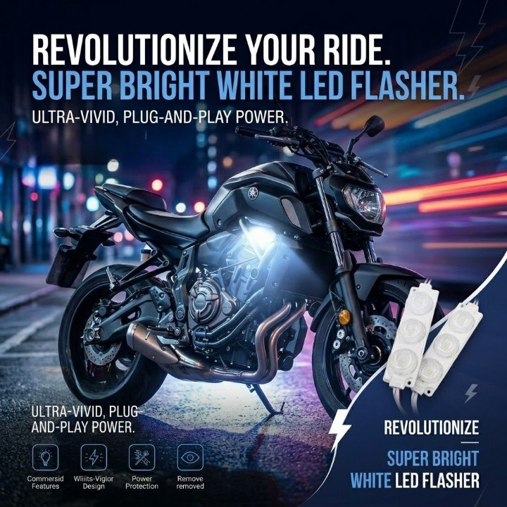 2 PCs Universal 3-LED White Flasher Light for Motorcycles - Plug & Play Styling