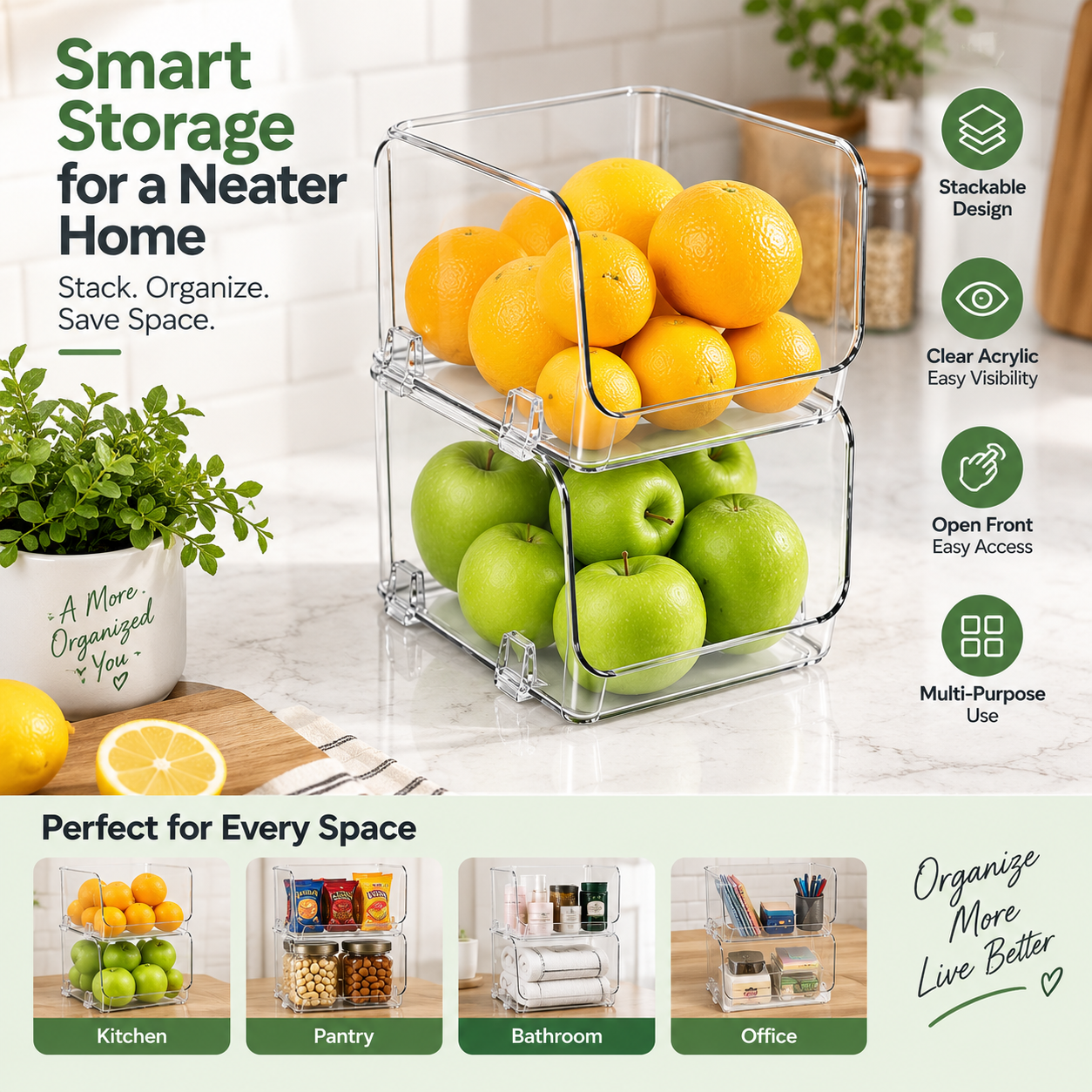 Acrylic Stackable Basket Stay Organized