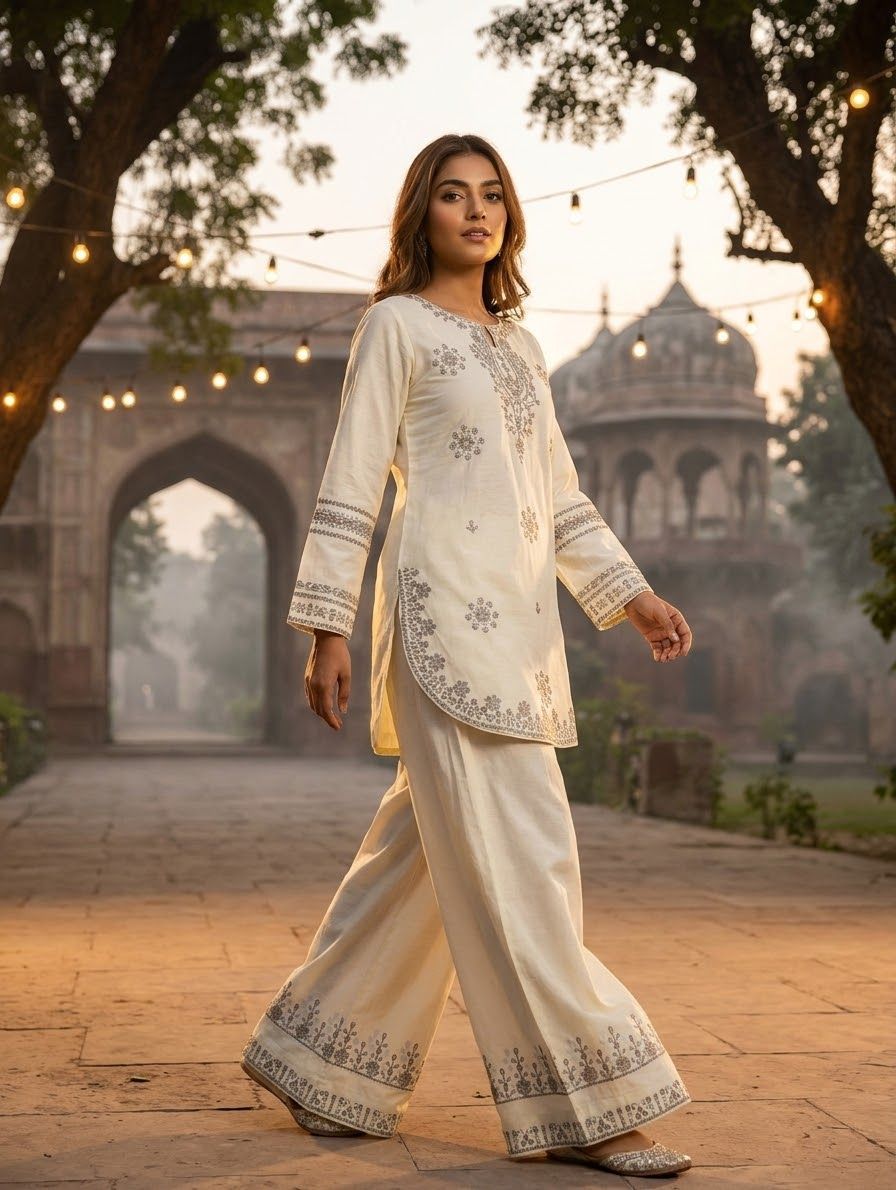 Fancy Farshi Shalwar CoOrd Set - Cutwork Design view 3
