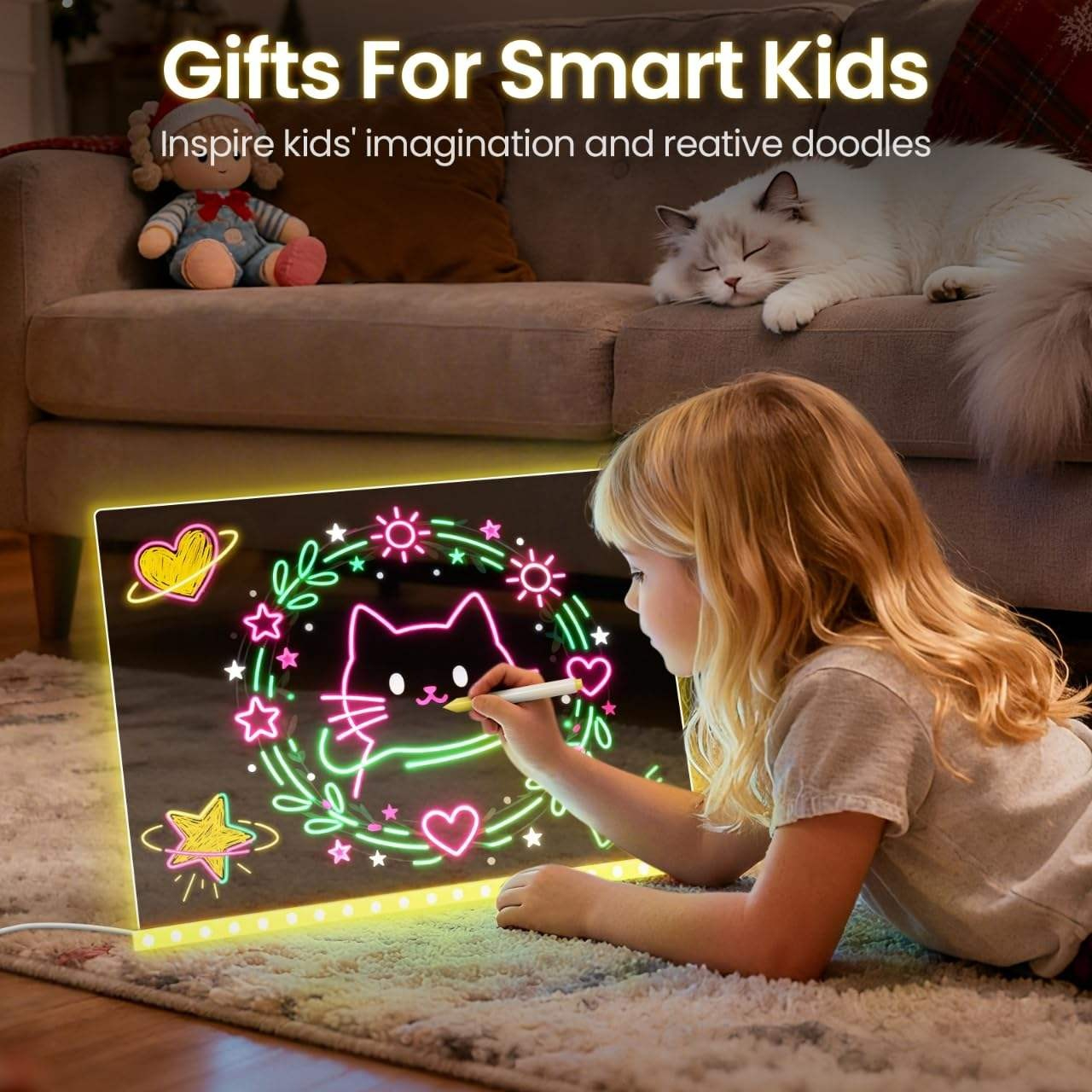 3D Magic Drawing Board for Kids | LED Glowing Acrylic Writing & Doodle Board | Size: 20x20 cm view 3