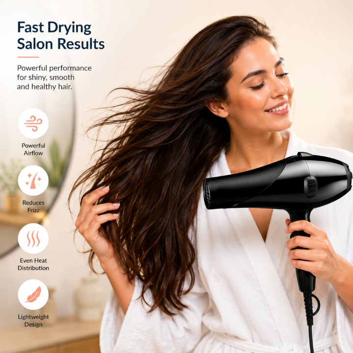 Electric Hair Dryer-Professional Hair Dryer-3 in 1 Imported Heavy Duty 2 Air Speeds and 2 Heat Speeds view 2