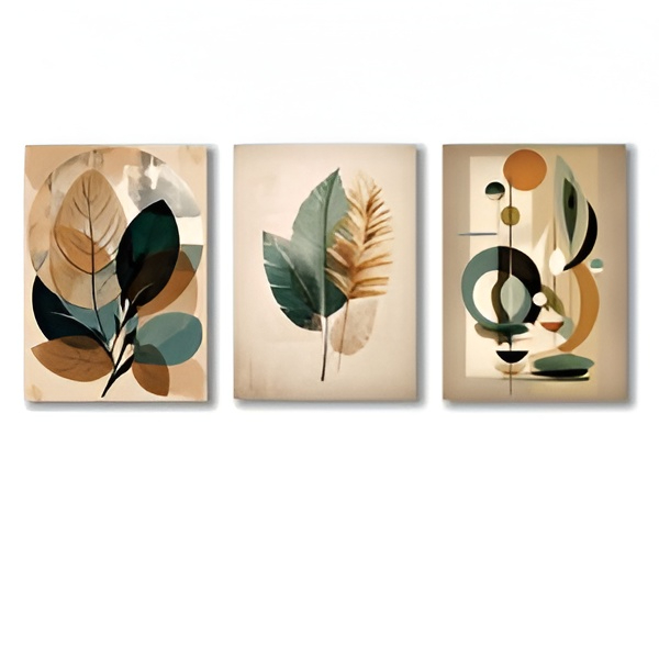 Modern Abstract Leaf & Geometric MDF Wall Frames - Set of 3