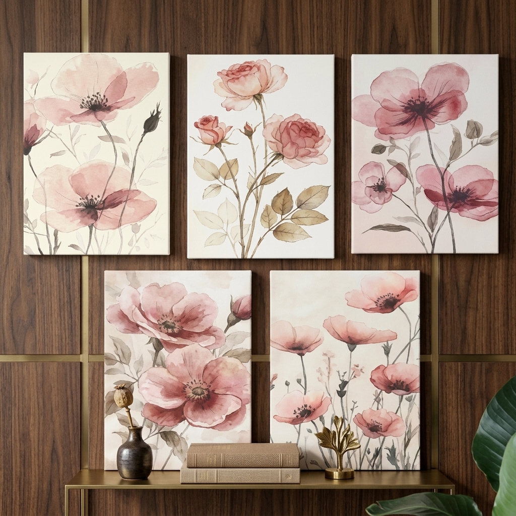 5-Piece Floral Art Wall Frames Set - Home & Office Decor