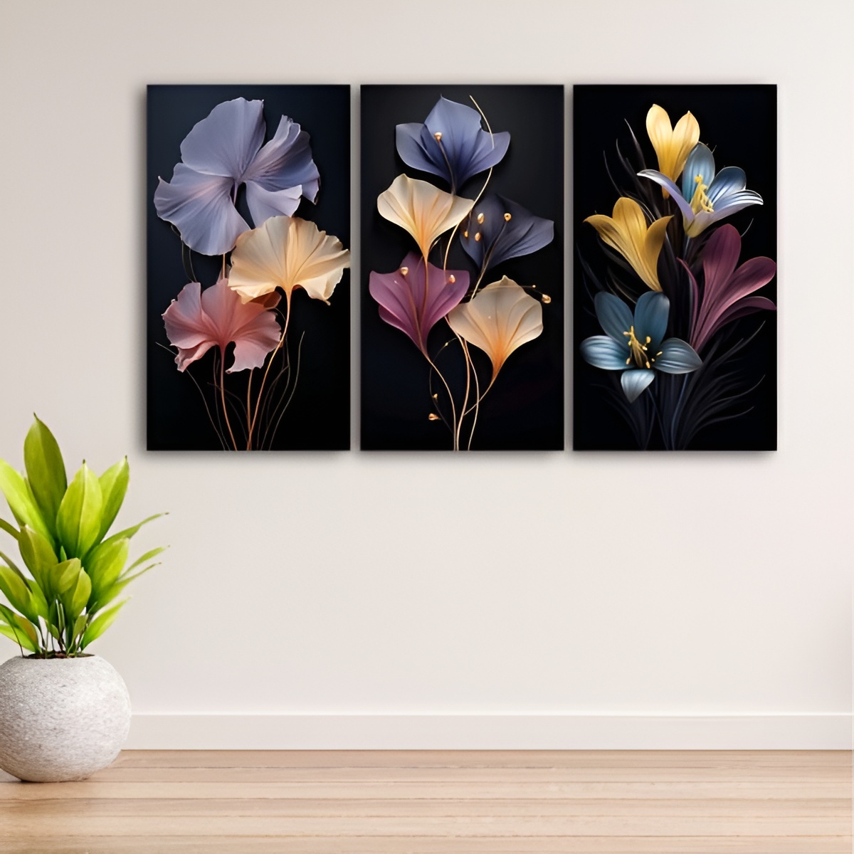 3-Piece Floral Abstract Wall Art Frames Set