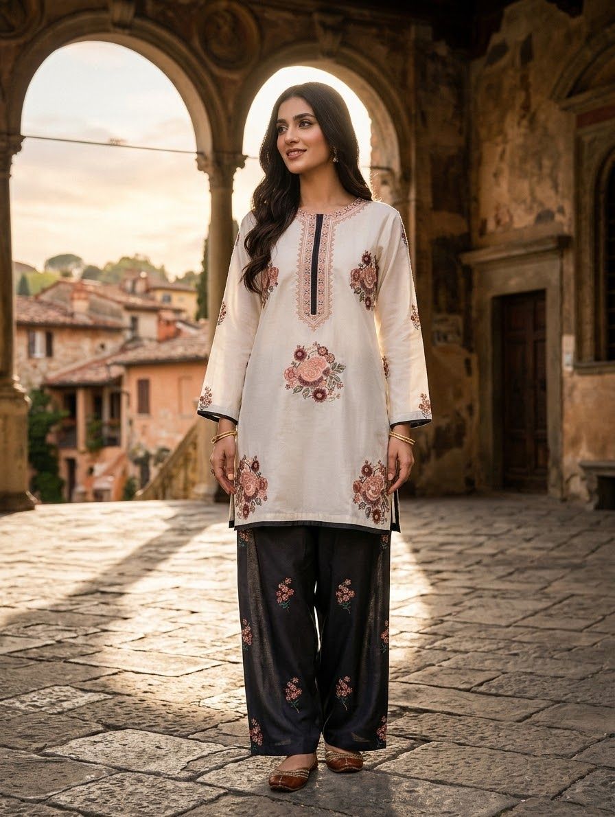 Fancy Farshi Shalwar CoOrd Set - Cutwork Design view 5