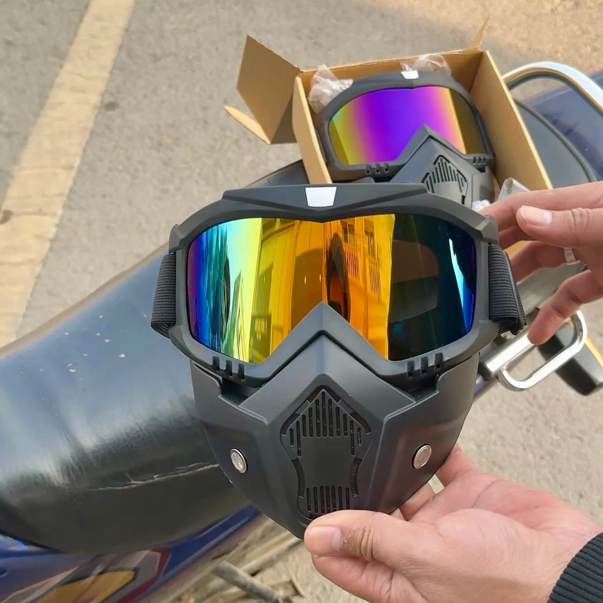 Bike Mask With Goggles | Motorcycle Face Mask With Removable Goggles | Eye Protection Face Mask For Winters (Random Color) view 4