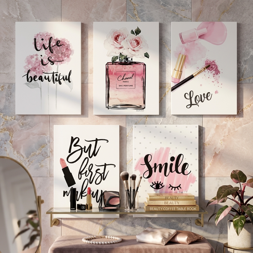 Makeup & Floral Theme Wall Art Frames Set Of 5