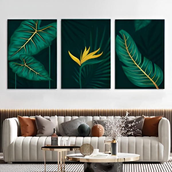 3-Piece Tropical Leaf & Bird of Paradise MDF Wall Art Frames Set