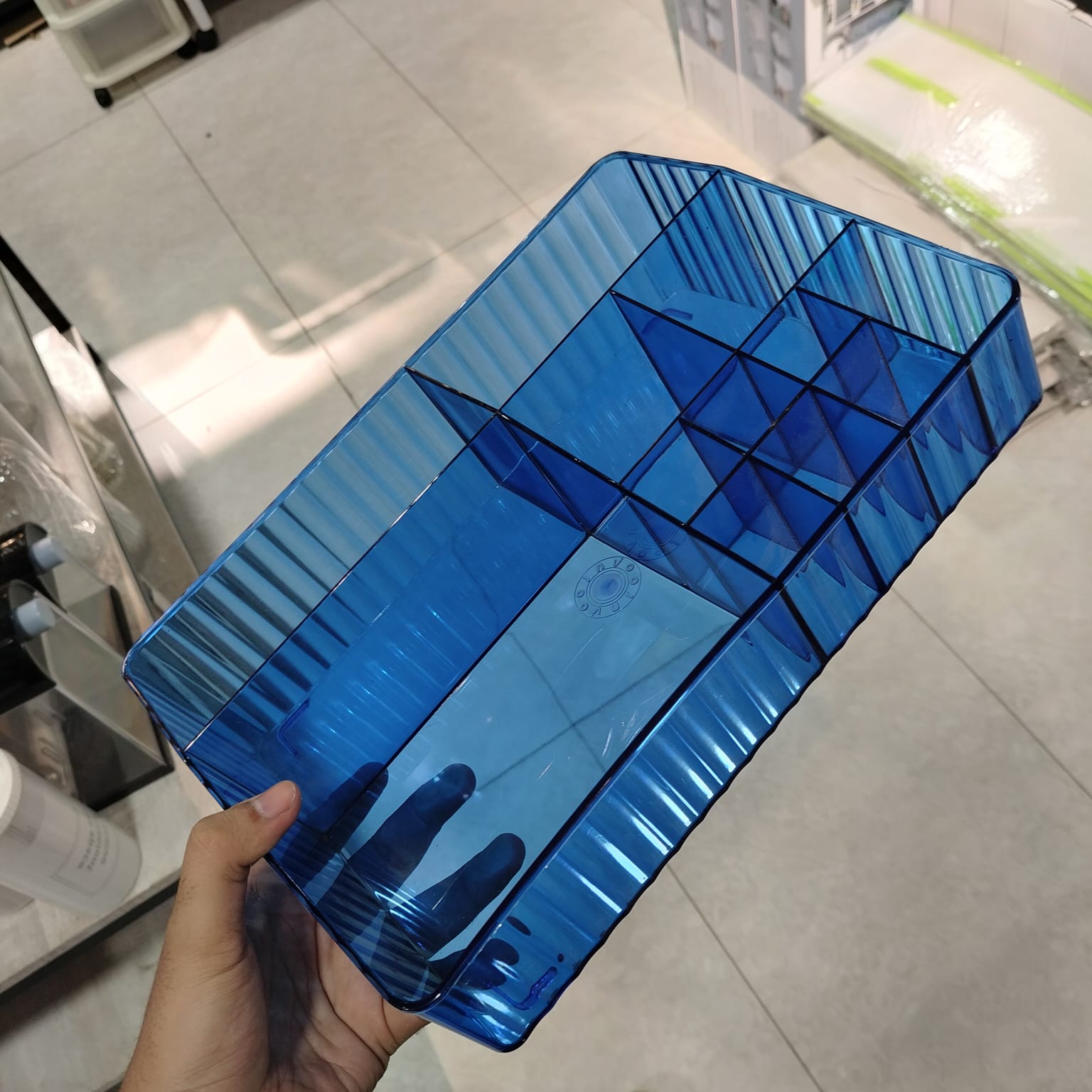 Transparent Blue Cosmetic Organizer with Multiple Compartments view 3