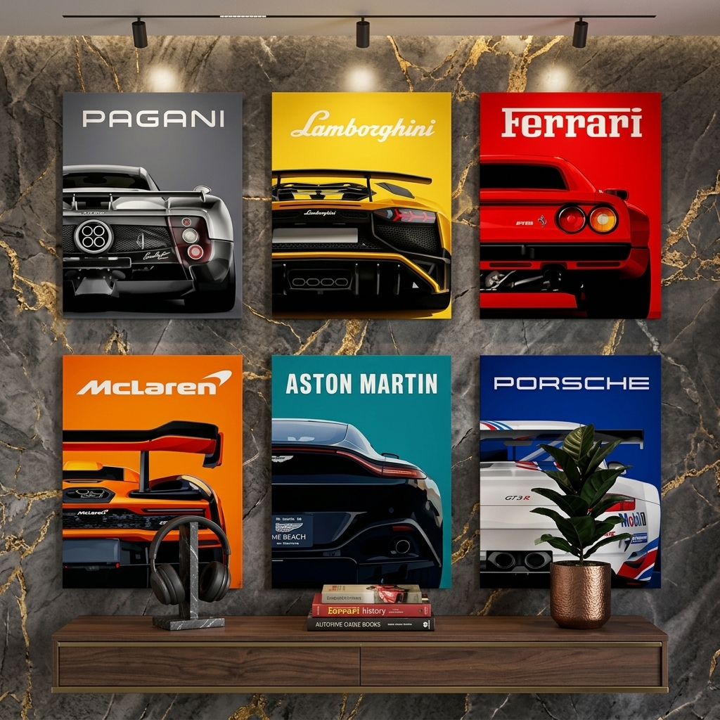 Luxury Sports Car Series Decorative HD MDF Wall Art Frame Set | Set of 6