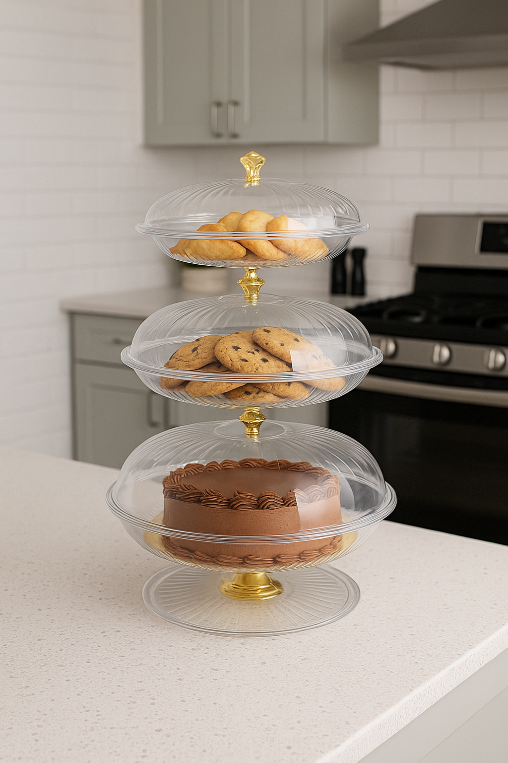3-Tier Clear Cake Dish with Gold Stand view 3