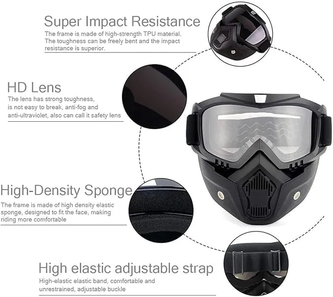 Bike Mask With Goggles | Motorcycle Face Mask With Removable Goggles | Eye Protection Face Mask For Winters (Random Color) view 3