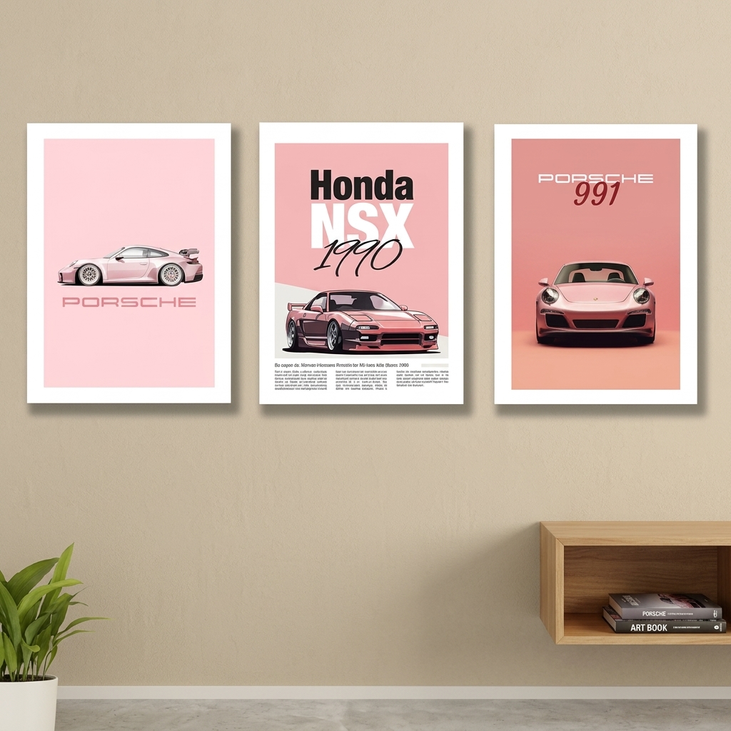 Modern Car Aesthetic 3-Piece HD MDF Wall Art Frame Set | | Set Of 3