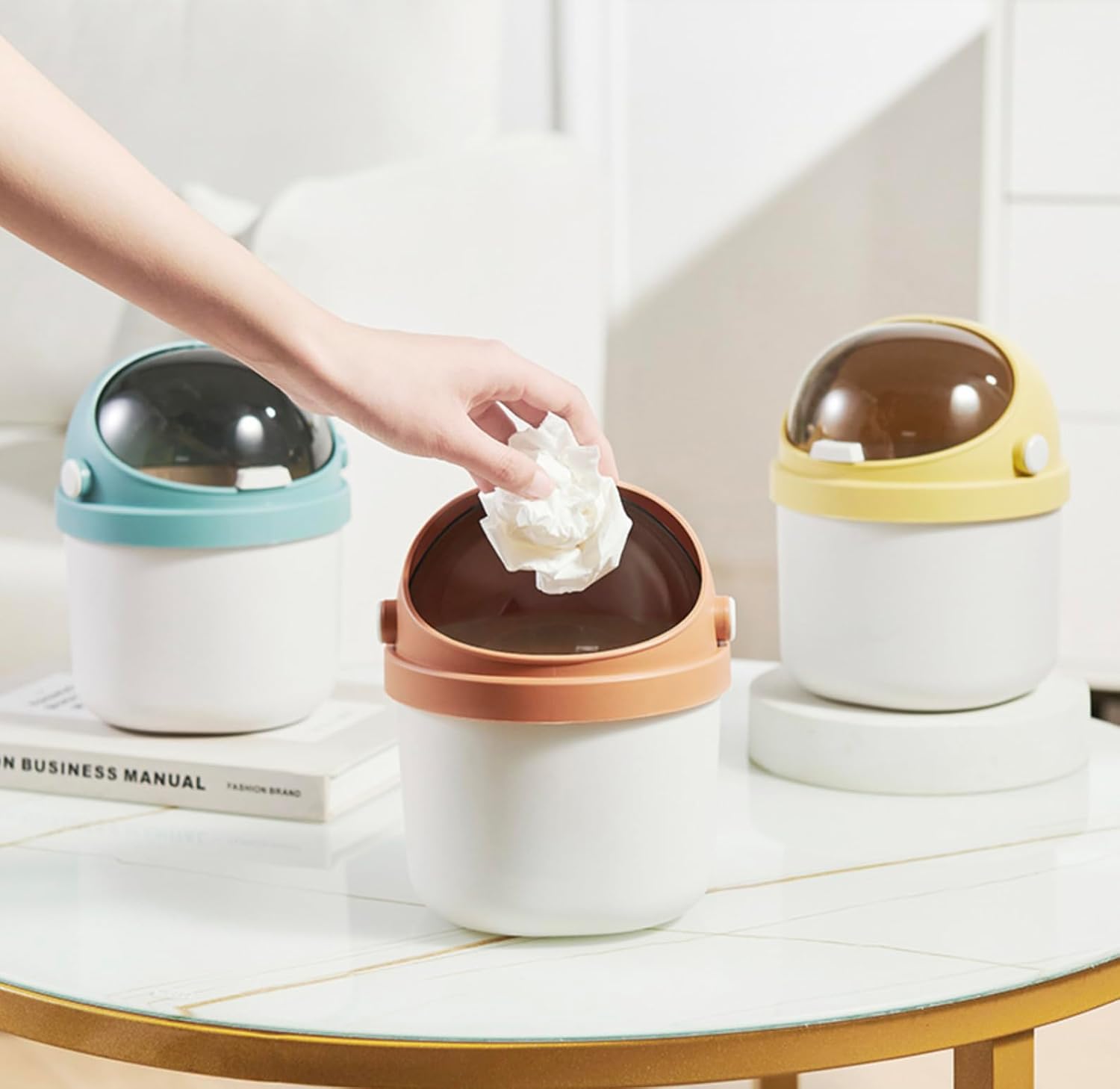 Cute Desktop Dustbin with Rotating Dome Lid view 2