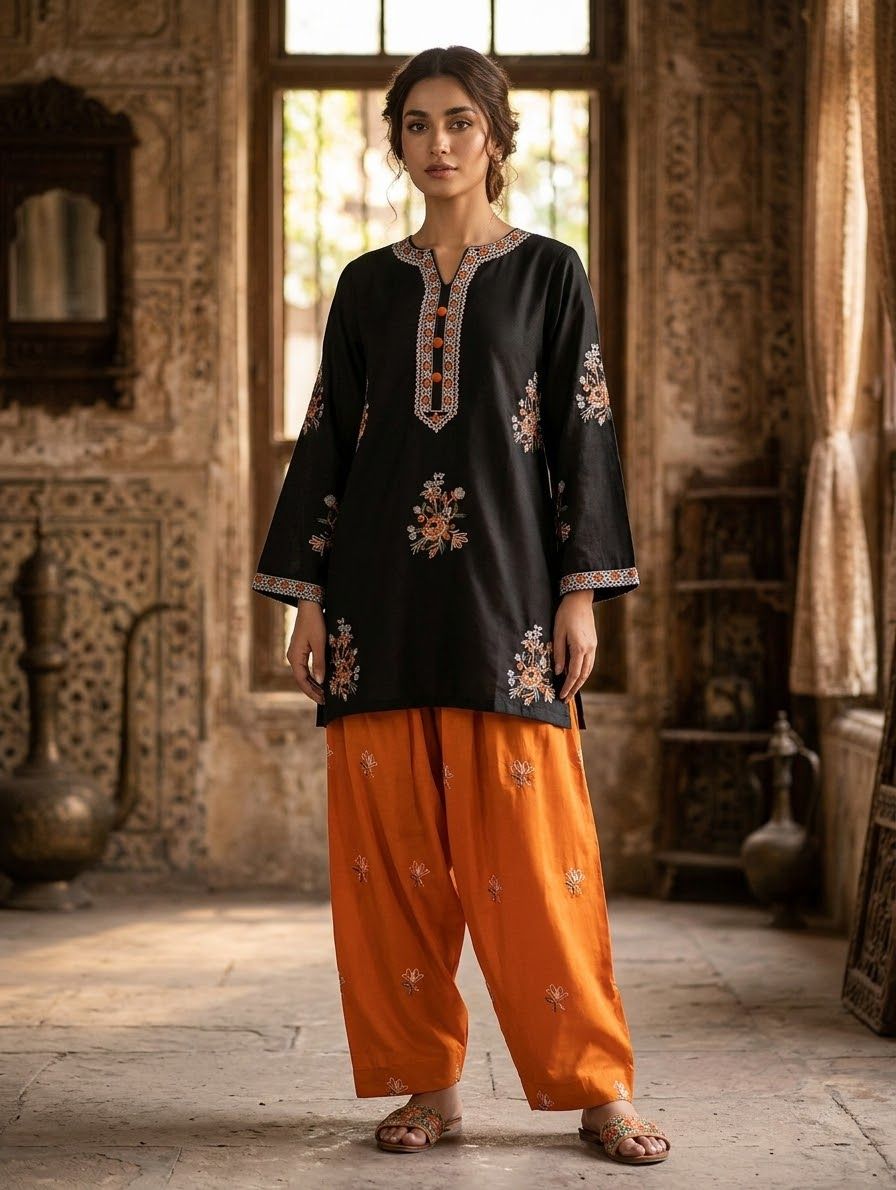 Fancy Farshi Shalwar CoOrd Set - Cutwork Design