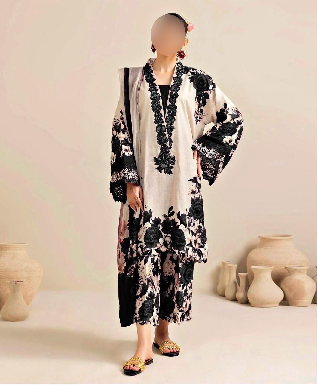 3 PCS Silky Suit with Airline Shirt - Digital Printed - Unstitched view 4