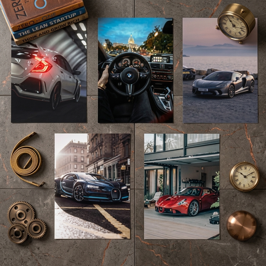 Luxury Car Series Decorative HD MDF Wall Art Frame | Set Of 5