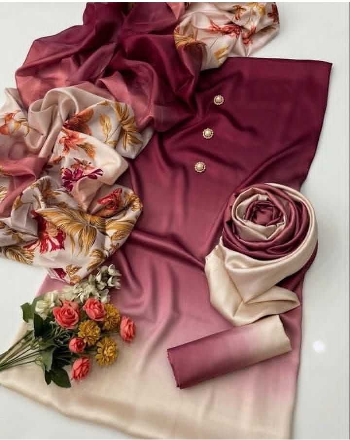 3-Piece Multishaded Digital Printed Silky Airline Suit - Design 9 unstitched view 3