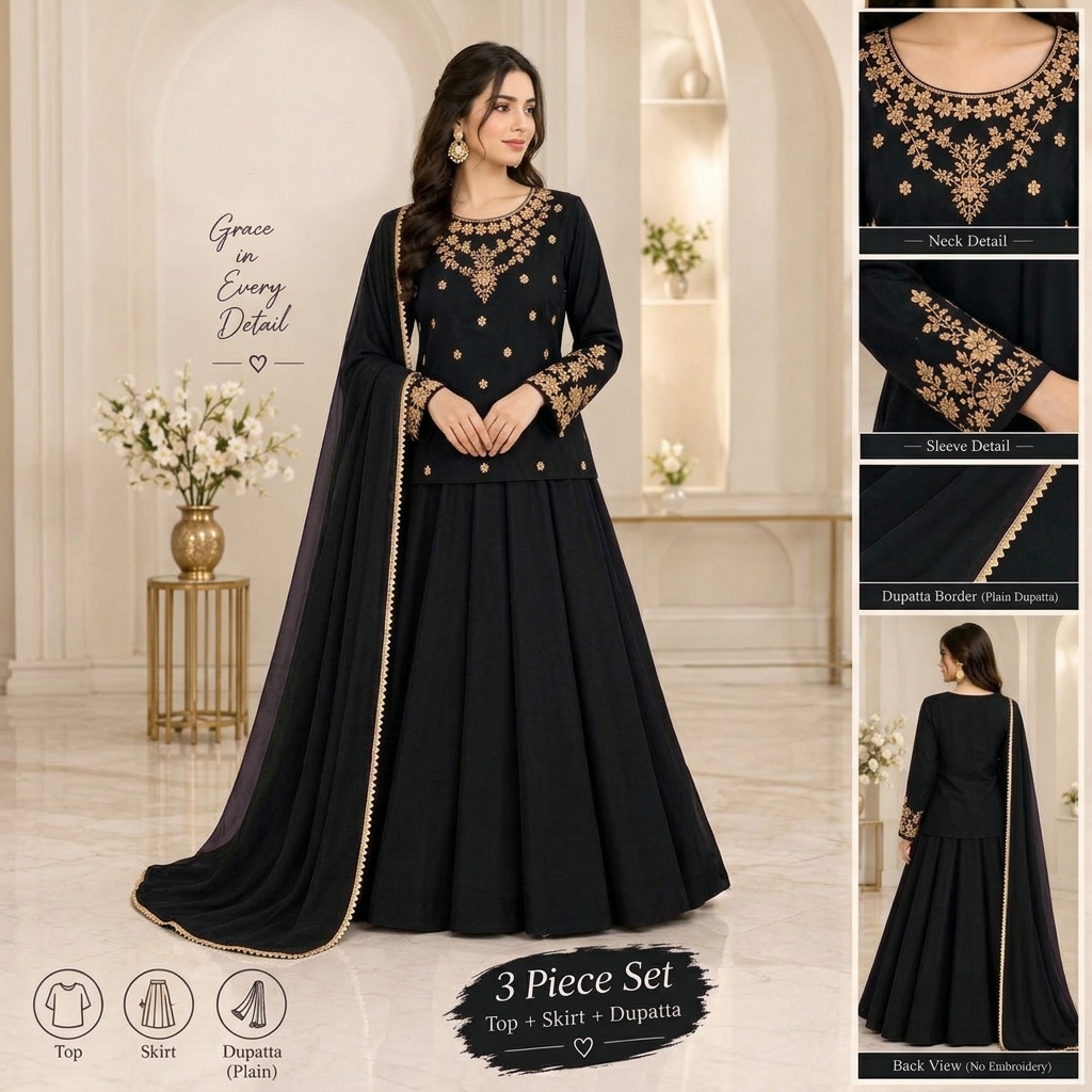 Elegant 3-Piece Pure Shamose Silk Wedding Set - Handwork Design view 4