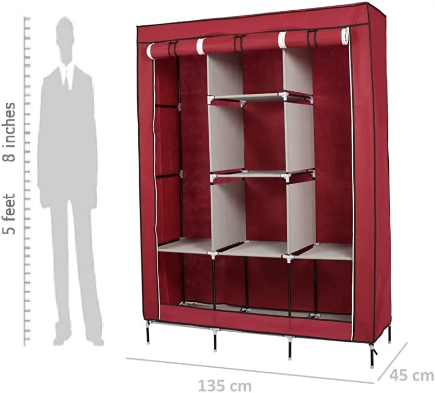 Premium Fabric Wardrobe with Dustproof Cover – Large Capacity Portable Clothes Organizer | Stylish Storage Cabinet for Home, Bedroom & Hostel view 3